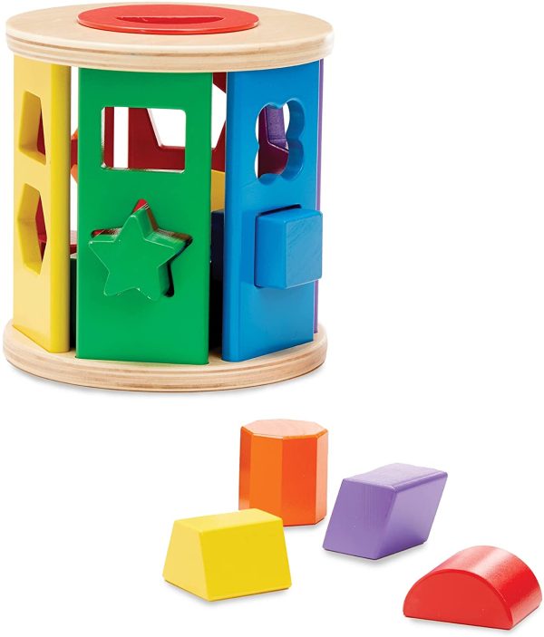 MELISSA & DOUG Match And Roll Shape Sorter: Toddlers can drop the dozen-plus vibrant wooden shapes--including a triangle, octagon, star, rectangle, square, trapezoid, hexagon - M&D-9041 Online Sale