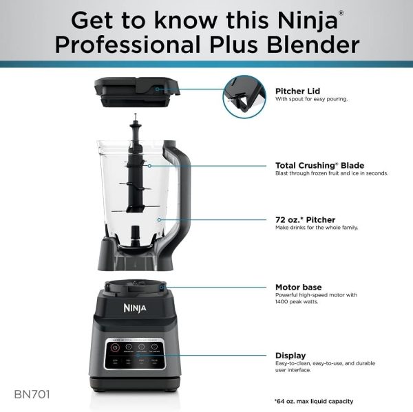 Ninja Professional Plus Blender with Auto-iQ - Prepare smoothies, slushies and juices for your  family. The 72 oz Total Crushing pitcher is great for making delicious large juices for the whole family with preset programs that do the work for you - 444894 Fashion