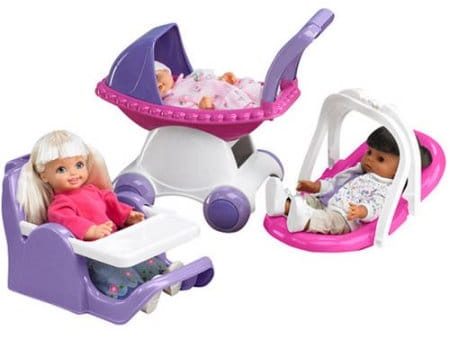 AMERICAN PLASTIC 3 piece Doll Play Set: It includes a buggy, a carrier that can be converted into a feeding chair, and a clip chair - 20980 Online Hot Sale