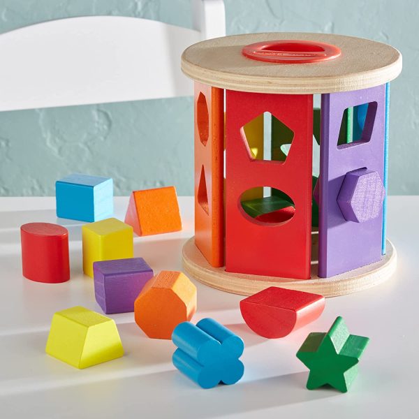 MELISSA & DOUG Match And Roll Shape Sorter: Toddlers can drop the dozen-plus vibrant wooden shapes--including a triangle, octagon, star, rectangle, square, trapezoid, hexagon - M&D-9041 Online Sale