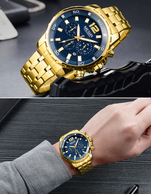 Waterproof Men s Gold Stainless Steel Quartz Watches For Sale