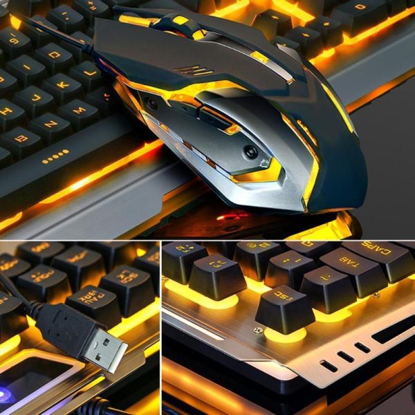 Ninja Dragons Tungsten Gold Metal Frame Gaming Keyboard and Mouse Set Hot on Sale